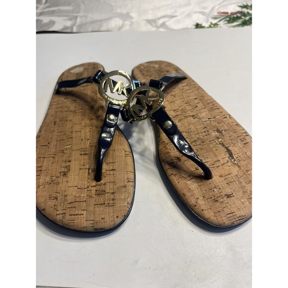 Michael Kors jet set jelly Cork flip flop MK Metal Logo Navy Blue Sz 7 - Picture 1 of 13